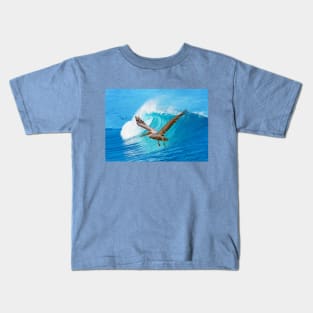 Brown Pelican Wings and Waves Kids T-Shirt